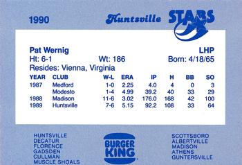 1990 Burger King Huntsville Stars #NNO Pat Wernig Back