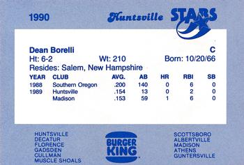 1990 Burger King Huntsville Stars #NNO Dean Borrelli Back
