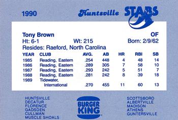 1990 Burger King Huntsville Stars #NNO Tony Brown Back