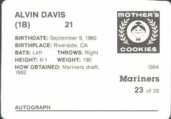 1984 Mother's Cookies Seattle Mariners #23 Alvin Davis Back