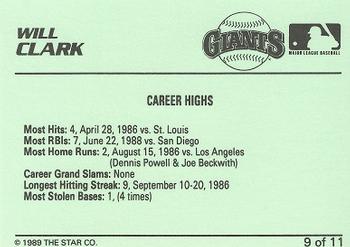 1989 Star Will Clark #9 Will Clark Back