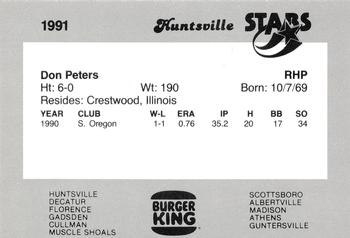 1991 Burger King Huntsville Stars #NNO Don Peters Back