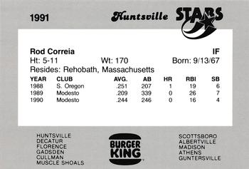 1991 Burger King Huntsville Stars #NNO Rod Correia Back