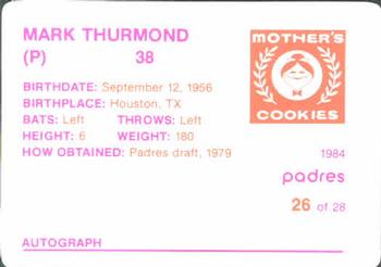 1984 Mother's Cookies San Diego Padres #26 Mark Thurmond Back