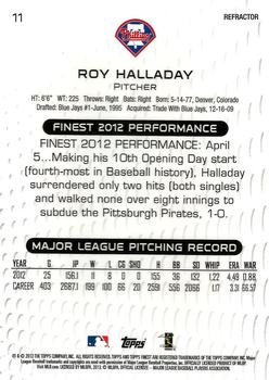 2013 Finest - Gold Refractors #11 Roy Halladay Back