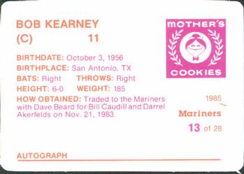 1985 Mother's Cookies Seattle Mariners #13 Bob Kearney Back