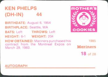 1985 Mother's Cookies Seattle Mariners #18 Ken Phelps Back