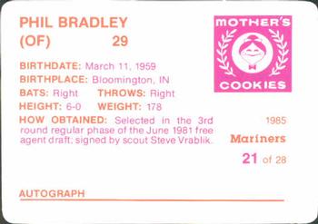 1985 Mother's Cookies Seattle Mariners #21 Phil Bradley Back