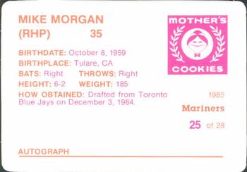 1985 Mother's Cookies Seattle Mariners #25 Mike Morgan Back