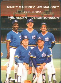 1985 Mother's Cookies Seattle Mariners #27 Mariners Coaches - Marty Martinez / Jim Mahoney / Phil Roof / Phil Regan / Deron Johnson Front