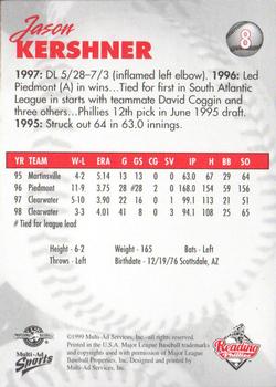 1999 Multi-Ad Reading Phillies #8 Jason Kershner Back