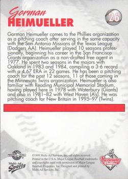 1999 Multi-Ad Reading Phillies #26 Gorman Heimueller Back