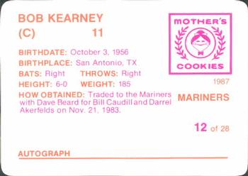 1987 Mother's Cookies Seattle Mariners #12 Bob Kearney Back
