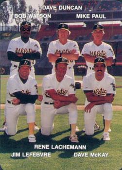 1988 Mother's Cookies Oakland Athletics #27 Athletics Coaches (Dave Duncan / Rene Lachemann / Jim Lefebvre / Dave McKay / Mike Paul / Bob Watson) Front