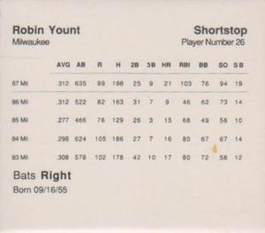 1988 Parker Brothers Starting Lineup Talking Baseball All-Stars #26 Robin Yount Back