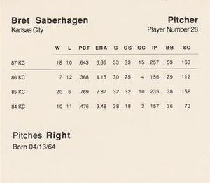 1988 Parker Brothers Starting Lineup Talking Baseball All-Stars #28 Bret Saberhagen Back