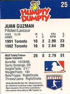 1993 Humpty Dumpty Canadian #25 Juan Guzman Back