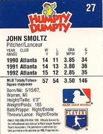 1993 Humpty Dumpty Canadian #27 John Smoltz Back
