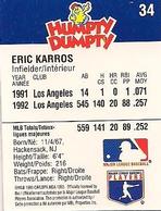1993 Humpty Dumpty Canadian #34 Eric Karros Back