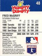 1993 Humpty Dumpty Canadian #48 Fred McGriff Back