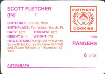 1988 Mother's Cookies Texas Rangers #6 Scott Fletcher Back