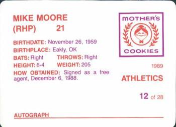 1989 Mother's Cookies Oakland Athletics #12 Mike Moore Back