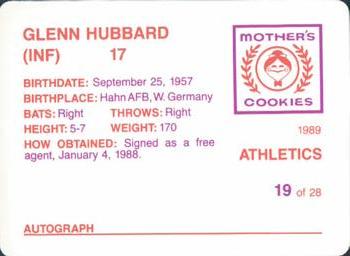 1989 Mother's Cookies Oakland Athletics #19 Glenn Hubbard Back