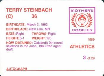 1989 Mother's Cookies Oakland Athletics #3 Terry Steinbach Back