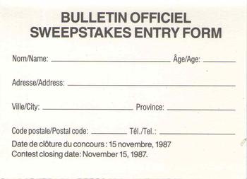1987 Stuart Bakery Super Stars #NNO Contest Card Back