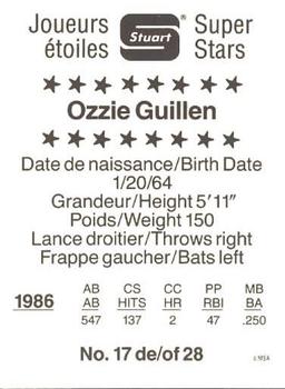 1987 Stuart Bakery Super Stars #17 Ozzie Guillen Back