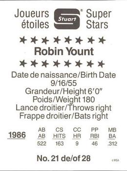 1987 Stuart Bakery Super Stars #21 Robin Yount Back