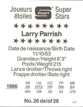 1987 Stuart Bakery Super Stars #26 Larry Parrish Back