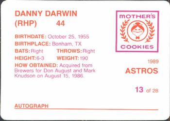 1989 Mother's Cookies Houston Astros #13 Danny Darwin Back