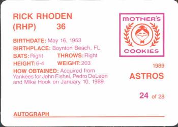 1989 Mother's Cookies Houston Astros #24 Rick Rhoden Back