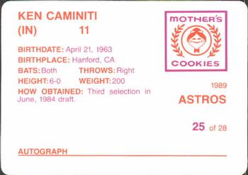 1989 Mother's Cookies Houston Astros #25 Ken Caminiti Back