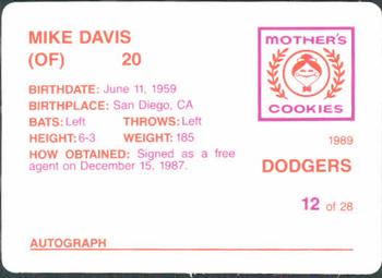 1989 Mother's Cookies Los Angeles Dodgers #12 Mike Davis Back