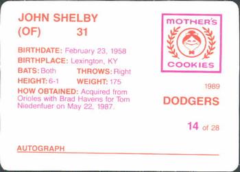 1989 Mother's Cookies Los Angeles Dodgers #14 John Shelby Back