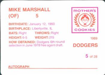 1989 Mother's Cookies Los Angeles Dodgers #5 Mike Marshall Back