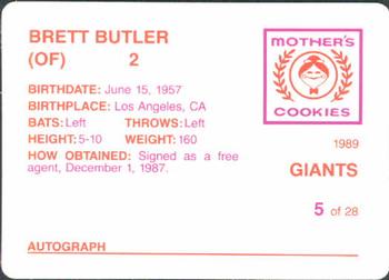 1989 Mother's Cookies San Francisco Giants #5 Brett Butler Back