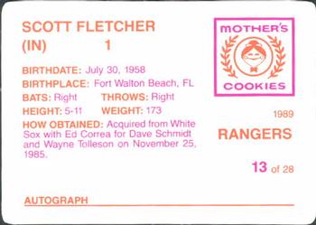 1989 Mother's Cookies Texas Rangers #13 Scott Fletcher Back