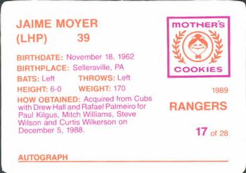 1989 Mother's Cookies Texas Rangers #17 Jamie Moyer Back