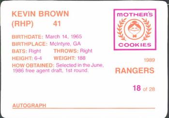 1989 Mother's Cookies Texas Rangers #18 Kevin Brown Back