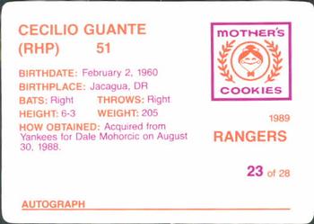 1989 Mother's Cookies Texas Rangers #23 Cecilio Guante Back