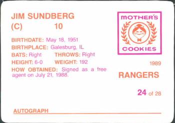 1989 Mother's Cookies Texas Rangers #24 Jim Sundberg Back