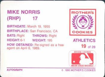 1990 Mother's Cookies Oakland Athletics #19 Mike Norris Back