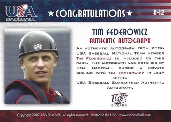 2006-07 USA Baseball Box Set  - Signatures Blue #A-12 Tim Federowicz Back
