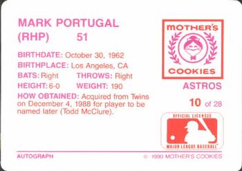 1990 Mother's Cookies Houston Astros #10 Mark Portugal Back