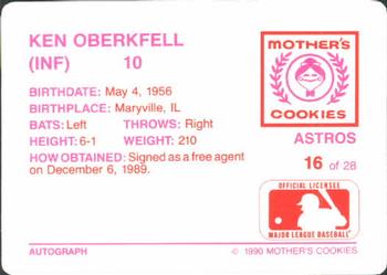 1990 Mother's Cookies Houston Astros #16 Ken Oberkfell Back