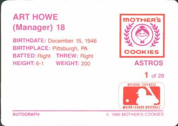 1990 Mother's Cookies Houston Astros #1 Art Howe Back