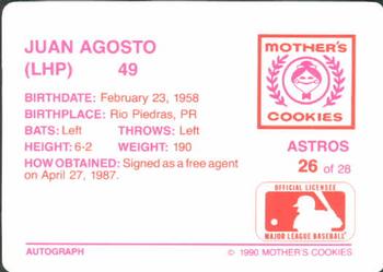 1990 Mother's Cookies Houston Astros #26 Juan Agosto Back